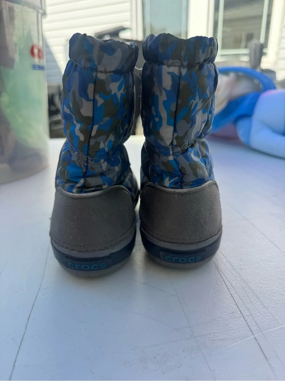 CROCS Kids Gray & Blue Camo Waterproof Winter Boots
